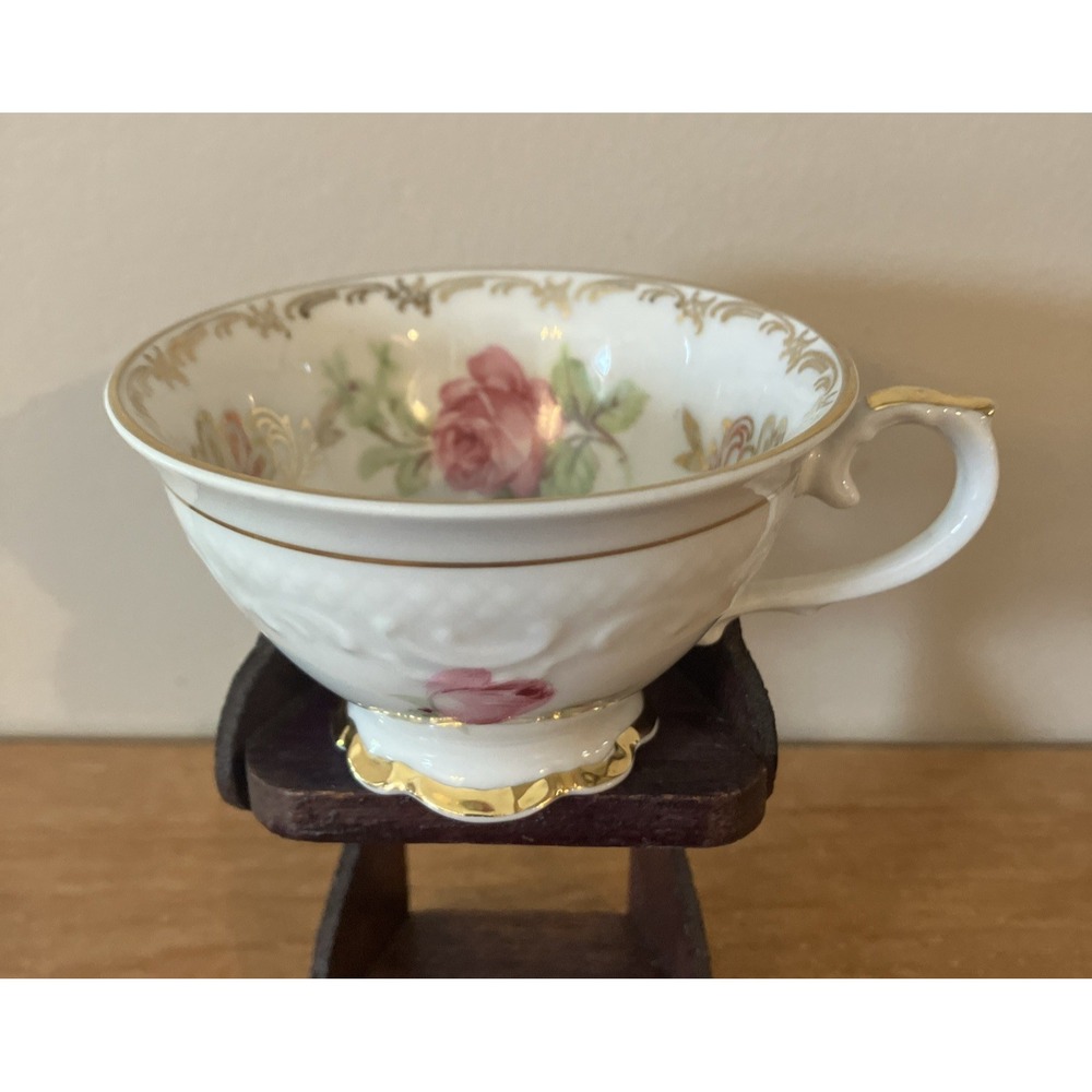 Vintage Bavaria Schumann DEMITASSE CUP w/Roses & Gold Accents - GERMANY US ZONE